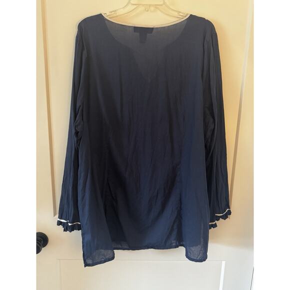 Lane Bryant Embroidered Navy White Blouse Top Sz 22-24 Boho Hippie Coverup - Picture 5 of 13